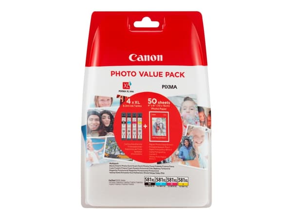 Canon CLI-581XL C/M/Y/BK Photo Value Pack - 4-pack - 8.3 ml - Høy ytelse - svart, gul, cyan, magenta - original - blekkbeholder / papirsett - for PIX