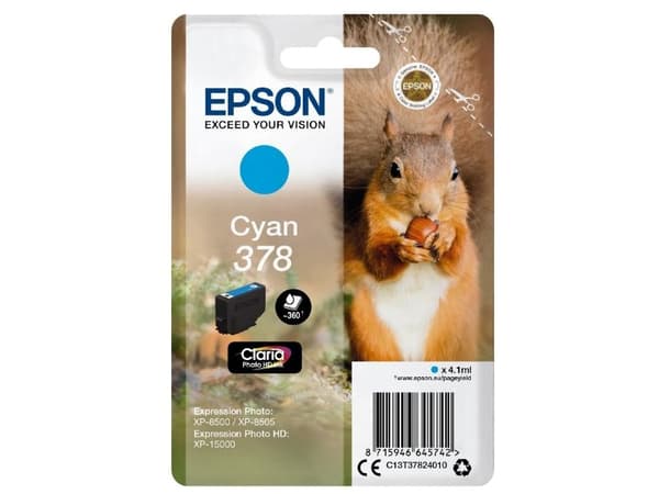 Epson Squirrel Singlepack Cyan 378 Claria Photo HD Ink
