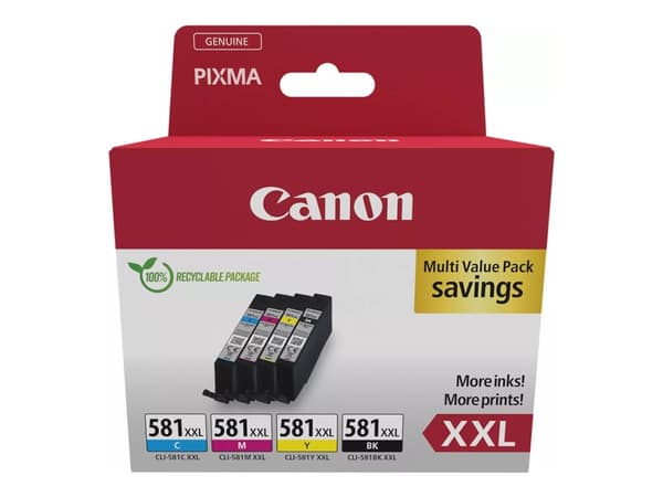 Canon CLI-581XXL C/M/Y/BK multipakke - 4 pakker - 11,7 ml - Meget høy kapasitet - svart, gul, cyan, magenta - original - blekktank - for PIXMA TS6251