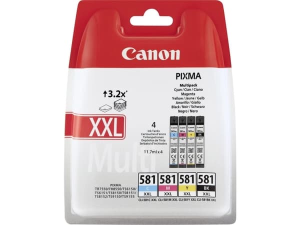 Canon CLI-581XXL C/M/Y/BK multipakke - 4 pakker - 11,7 ml - Meget høy kapasitet - svart, gul, cyan, magenta - original - blekktank - for PIXMA TS6251