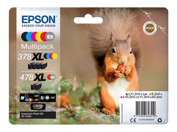 Epson 478XL Multipack - 6-pack - 60.5 ml - høykapasitets - grå, svart, gul, cyan, magenta, rød - original - blekkpatron - for Expression Home HD XP-1