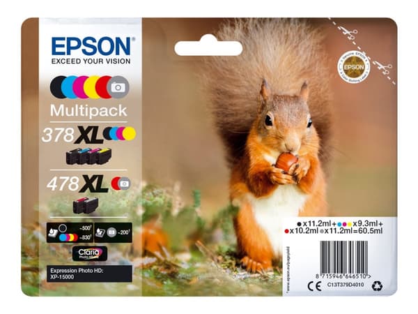 Epson 478XL Multipack - 6-pack - 60.5 ml - høykapasitets - grå, svart, gul, cyan, magenta, rød - original - blekkpatron - for Expression Home HD XP-1