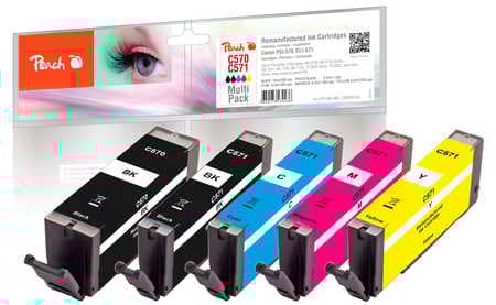 Peach Multi Pack - 5-pack - S - svart, gul, cyan, magenta, foto-svart - kompatibel - återanvänd - bläckpatron (alternativ för: Canon CLI-571, Canon P