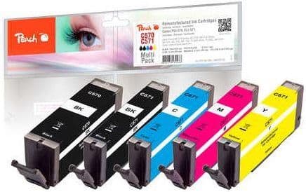 Peach Multi Pack - 5-pack - S - svart, gul, cyan, magenta, foto-svart - kompatibel - återanvänd - bläckpatron (alternativ för: Canon CLI-571, Canon P
