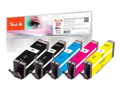 Peach Multi Pack - 5-pack - S - svart, gul, cyan, magenta, foto-svart - kompatibel - återanvänd - bläckpatron (alternativ för: Canon CLI-571, Canon P
