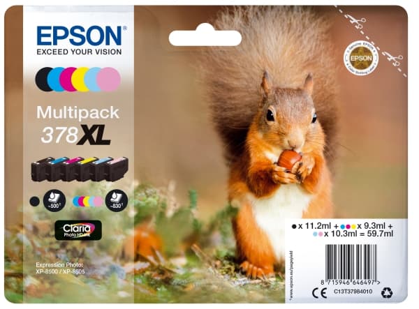 Epson 378XL Multipack - 6-pack - 59.7 ml - XL - svart, gul, cyan, magenta, lys magenta, lys cyan - original - blære med RF/lyd-alarm - blekkpatron -