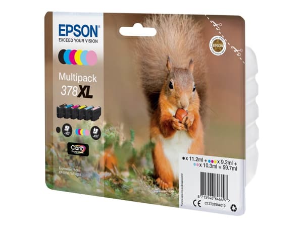 Epson 378XL Multipack - 6-pack - 59.7 ml - XL - svart, gul, cyan, magenta, lys magenta, lys cyan - original - blære med RF/lyd-alarm - blekkpatron -