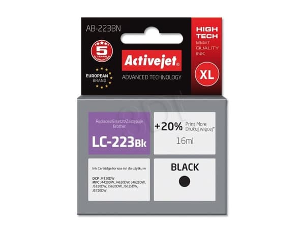 Activejet AB-223BN, Høyt (XL) utbytte, Pigmentbasert blekk, 16 ml, 1 stykker, Enkeltpakke