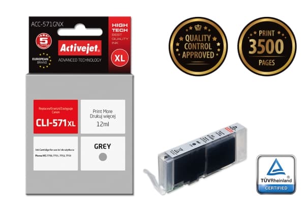 Activejet ACC-571GNX, Høyt (XL) utbytte, Grå, Fargestoffbasert blekk, 12 ml, 12 ml, 1 stykker