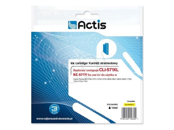 Actis KC-571Y, Perusvärintuotto, Väripohjainen muste, 12 ml, 1 kpl, Kertapakkaus