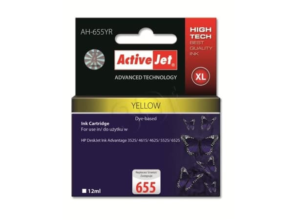 Activejet AH-655YR, Høyt (XL) utbytte, Pigmentbasert blekk, 12 ml, 600 sider, 1 stykker, Enkeltpakke