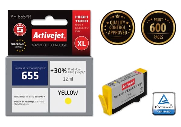 Activejet AH-655YR, Høyt (XL) utbytte, Pigmentbasert blekk, 12 ml, 600 sider, 1 stykker, Enkeltpakke