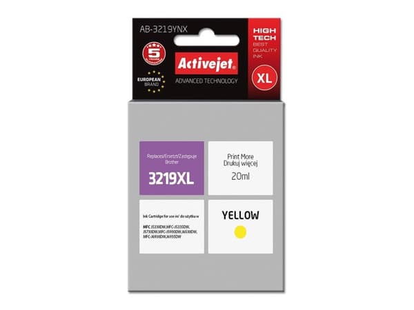 Activejet AB-3219YNX, Høyt (XL) utbytte, Gult, Fargestoffbasert blekk, 20 ml, 1 stykker, Enkeltpakke