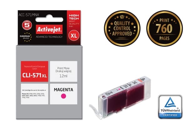 Activejet ACC-571MNX, Høyt (XL) utbytte, Fargestoffbasert blekk, 12 ml, 760 sider, 1 stykker, Enkeltpakke