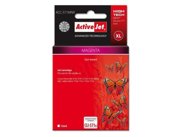 Activejet ACC-571MNX, Høyt (XL) utbytte, Fargestoffbasert blekk, 12 ml, 760 sider, 1 stykker, Enkeltpakke