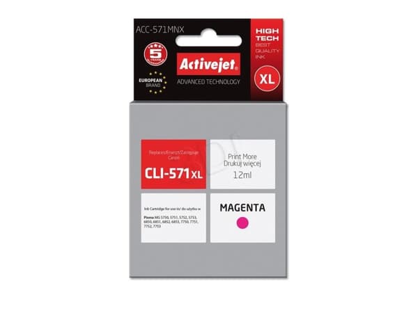 Activejet ACC-571MNX, Høyt (XL) utbytte, Fargestoffbasert blekk, 12 ml, 760 sider, 1 stykker, Enkeltpakke