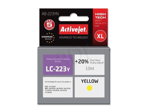 Activejet AB-223YN, Korkea (XL) värintuotto, Väripohjainen muste, 10 ml, 1 kpl, Kertapakkaus