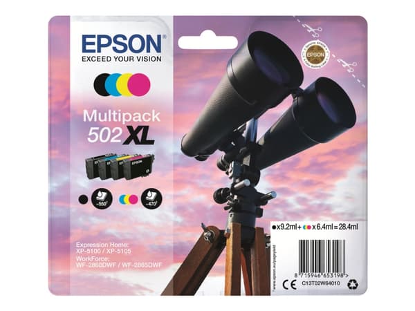 Epson 502XL Multipack - 4-pack - XL - svart, gul, cyan, magenta - original - blister - blekkpatron - for Expression Home XP-5100, 5105, 5150, 5155; W