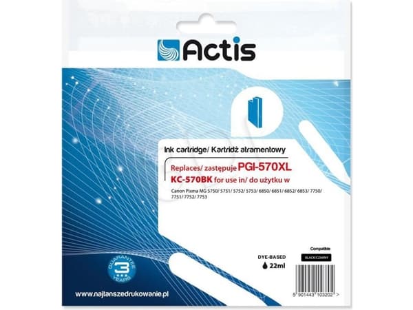 Actis cartridge KC-570Bk replacement Canon PGI-570Bk Standard 22 ml - Kompatibel - Tintenpatrone, Standard utskriftsproduksjon, Pigmentbasert blekk,