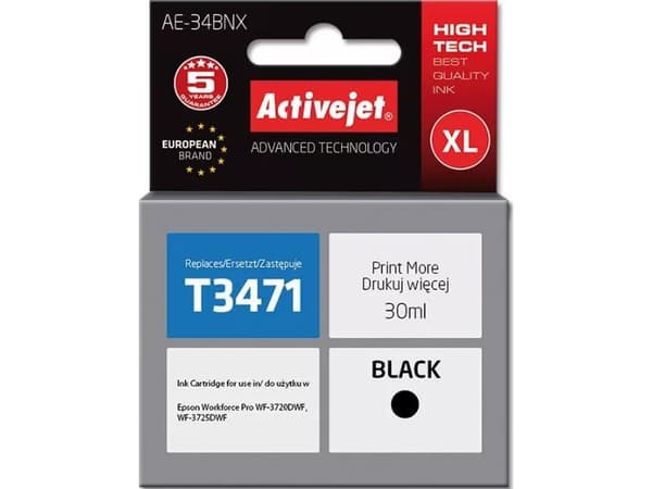 Activejet AE-34BNX, Høyt (XL) utbytte, Sort, Pigmentbasert blekk, 30 ml, 1 stykker, Enkeltpakke