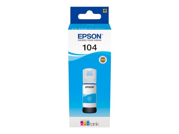Epson EcoTank 104 - 65 ml - cyan - original - bläcktank - för EcoTank ET-14100, 1810, 2721, 2810, 2811, 2812, 2814, 2815, 2820, 2821, 2825, 2826, 480