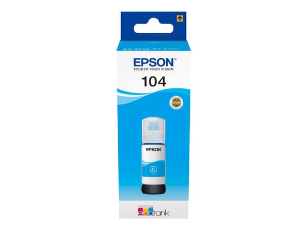 Epson EcoTank 104 - 65 ml - cyan - original - bläcktank - för EcoTank ET-14100, 1810, 2721, 2810, 2811, 2812, 2814, 2815, 2820, 2821, 2825, 2826, 480