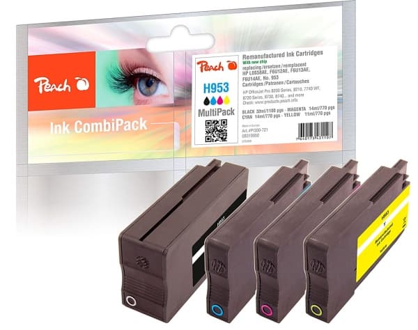 Peach PI300-721, Sort, Cyan, Fiolblå, Gult, Pigmentbasert blekk, Pigmentbasert blekk, 3 stykker