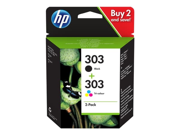 HP 303 - 2-pack - svartfärgad, färg (cyan, magenta, gul) - original - bläckpatron - för ENVY Photo 62XX, Photo 71XX, Photo 78XX; ENVY Inspire 72XX, 7