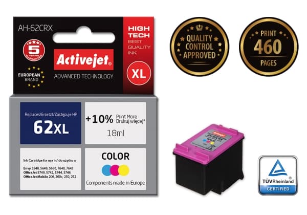 Activejet AH-62CRX, Høyt (XL) utbytte, Fargestoffbasert blekk, 18 ml, 460 sider, 1 stykker, Enkeltpakke