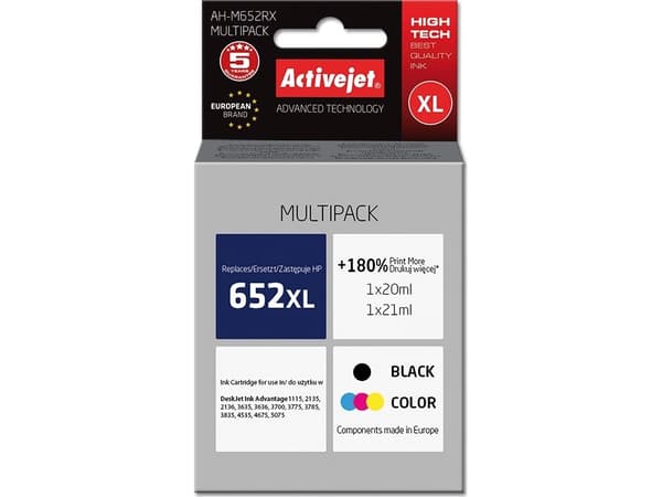 Activejet AH-M652RX, Høyt (XL) utbytte, Sort, Cyan, Fiolblå, Gult, Pigmentbasert blekk, Fargestoffbasert blekk, 20 ml, 21 ml
