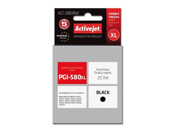 Activejet ACC-580BNX, Ekstra (super) høyt utbytte, Pigmentbasert blekk, 25,7 ml, 650 sider, 1 stykker, Enkeltpakke