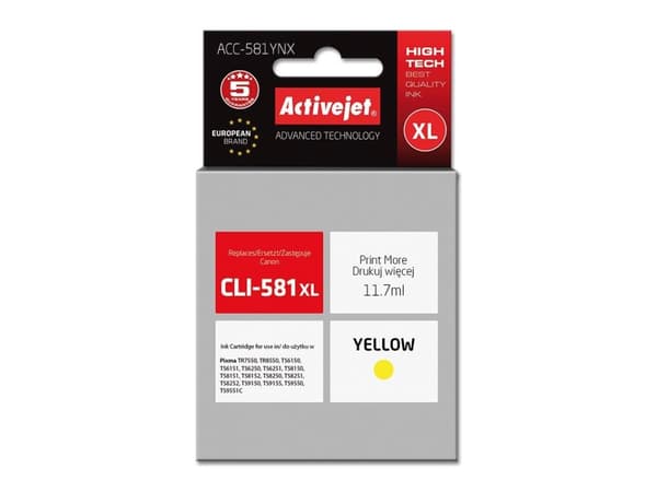 Activejet ACC-581YNX, Høyt (XL) utbytte, Fargestoffbasert blekk, 11,7 ml, 875 sider, 1 stykker, Enkeltpakke