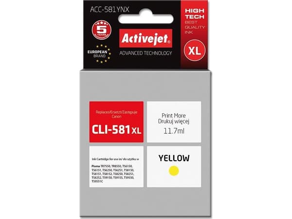 Activejet ACC-581YNX, Høyt (XL) utbytte, Fargestoffbasert blekk, 11,7 ml, 875 sider, 1 stykker, Enkeltpakke