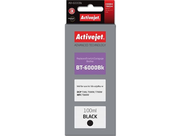 Activejet AB-6000Bk, Høyt (XL) utbytte, Pigmentbasert blekk, 100 ml, 1 stykker, Enkeltpakke