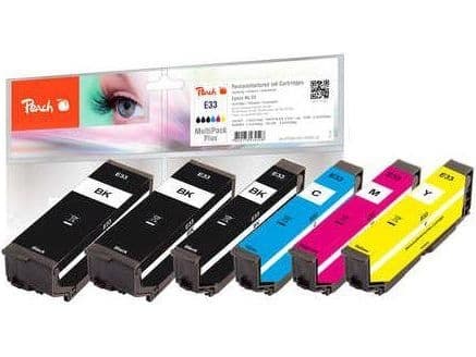 Peach Multi Pack Plus - 6-pack - svart, gul, cyan, magenta - kompatibel - bläckpatron (alternativ för: Epson 33) - för Epson Expression Home XP-830;