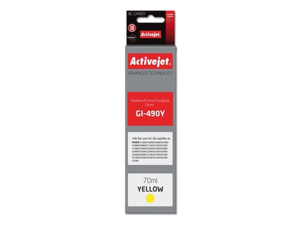 Activejet AC-G490Y, Høyt (XL) utbytte, Gult, Fargestoffbasert blekk, 70 ml, 1 stykker, Enkeltpakke