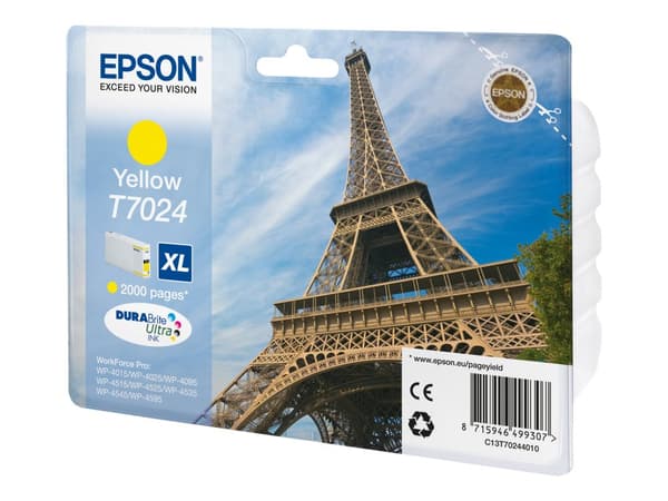 Epson T7024 - 21.3 ml - XL-størrelse - gul - original - blister - blekkpatron - for WorkForce Pro WP-4015, WP-4025, WP-4095, WP-4515, WP-4525, WP-453