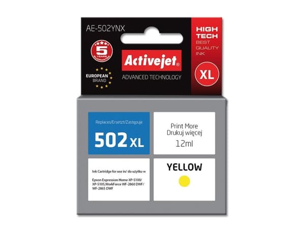 Activejet AE-502YNX, Høyt (XL) utbytte, Fargestoffbasert blekk, 12 ml, 1 stykker, Enkeltpakke