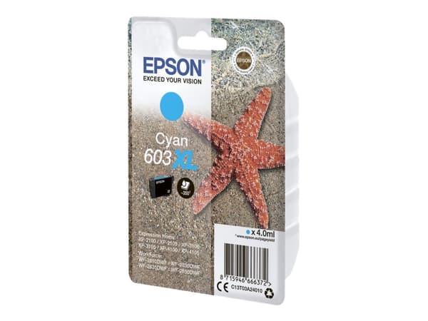 Epson 603XL - 4 ml - XL - cyan - original - blister - blekkpatron - for Expression Home XP-2150, 2155, 3150, 3155, 4150, 4155; WorkForce WF-2820, 284