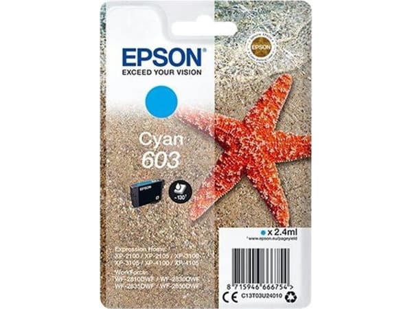 Epson 603 - 2.4 ml - cyan - original - blære med RF/lyd-alarm - blekkpatron - for Expression Home XP-2150, 2155, 3150, 3155, 4150, 4155; WorkForce WF