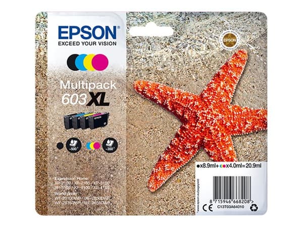 Epson Multipack 4-colours 603XL Ink, Korkea (XL) värintuotto, 8,9 ml, 4 ml, 1 kpl, Monipakkaus