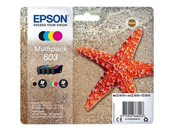 Epson 603 Multipack - 4-pack - svart, gul, cyan, magenta - original - blære med RF/lyd-alarm - blekkpatron - for Expression Home XP-2150, 2155, 3150,