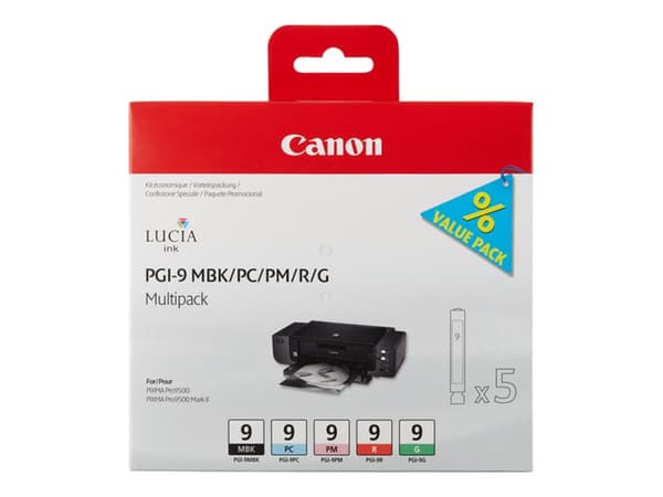 Canon PGI-9 MBK/PC/PM/R/G Multi-Pack - 5-pack - rød, grønn, matt svart, fotocyan, fotomagenta - original - blekkbeholder - for PIXMA Pro9500, Pro9500