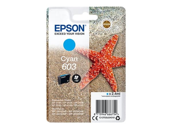 Epson 603 - 2.4 ml - cyan - original - blister - blekkpatron - for Expression Home XP-2150, 2155, 3150, 3155, 4150, 4155; WorkForce WF-2820, 2840, 28
