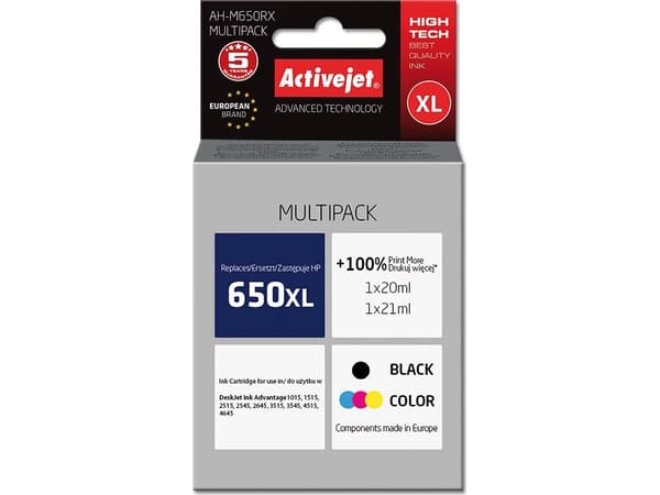 Activejet AH-M650RX, Høyt (XL) utbytte, Pigmentbasert blekk, Fargestoffbasert blekk, 20 ml, 21 ml, 2 stykker