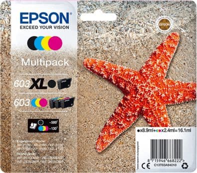 Epson 603 Multipack - 4-pack - svart, gul, cyan, magenta - original - blære med RF/lyd-alarm - blekkpatron - for Expression Home XP-2150, 2155, 3150,