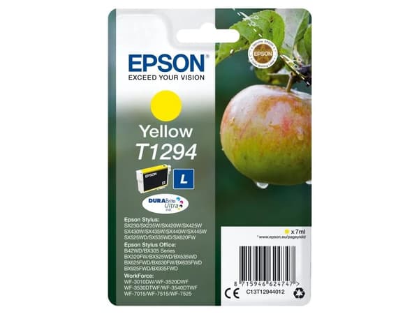 Epson Apple Yksittäispakkaus, keltainen T1294 DURABrite Ultra -muste, Väriainepohjainen muste, 7 ml, 616 sivua, 1 kpl