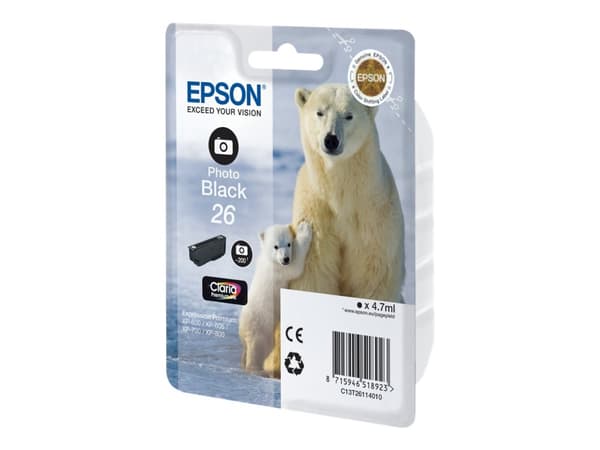 Epson 26 - 4.7 ml - fotosort - original - blekkpatron - for Expression Premium XP-510, 520, 600, 605, 610, 615, 620, 625, 700, 710, 720, 800, 810, 82