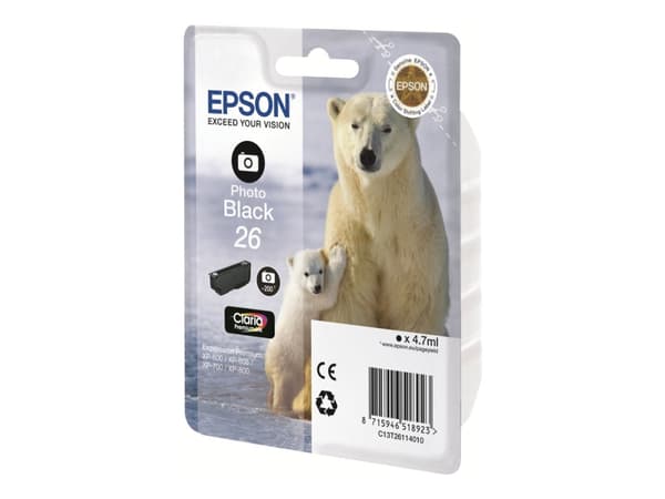 Epson 26 - 4.7 ml - fotosort - original - blekkpatron - for Expression Premium XP-510, 520, 600, 605, 610, 615, 620, 625, 700, 710, 720, 800, 810, 82