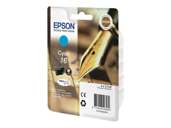 Epson 16 - 3.1 ml - cyan - original - blekkpatron - for WorkForce WF-2010, 2510, 2520, 2530, 2540, 2630, 2650, 2660, 2750, 2760